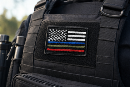 American flag patch attached to a tactical vest
