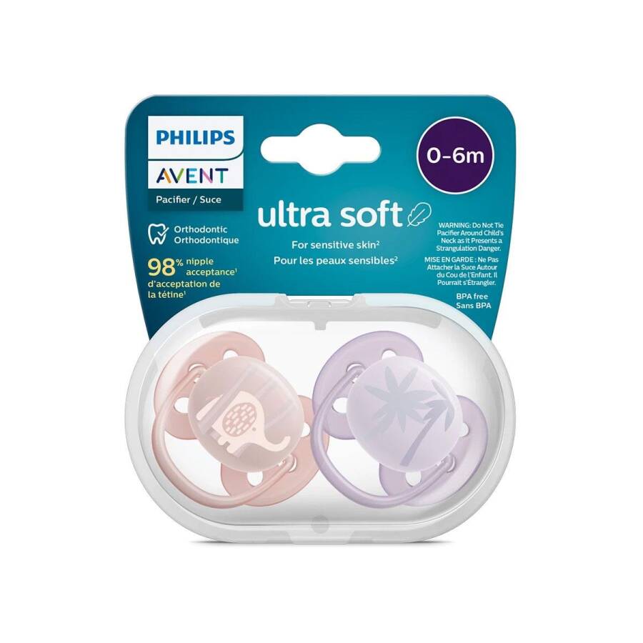Philips Avent Ultra Soft Pacifier 0-6M 2-Pack Pink & Purple