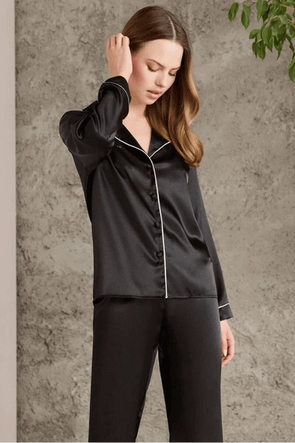 Pierre Cardin 1200 Women's Comfy Cotton Pajama Set Black