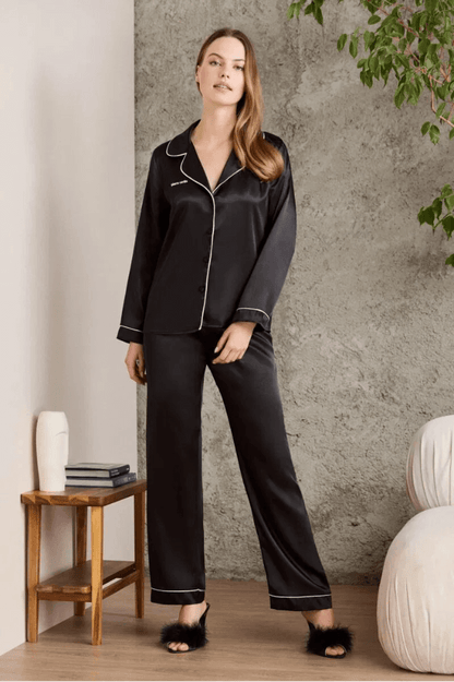 Pierre Cardin 1200 Women's Comfy Cotton Pajama Set Black