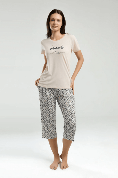 Pierre Cardin Women's Capri Pajama Set in Beige