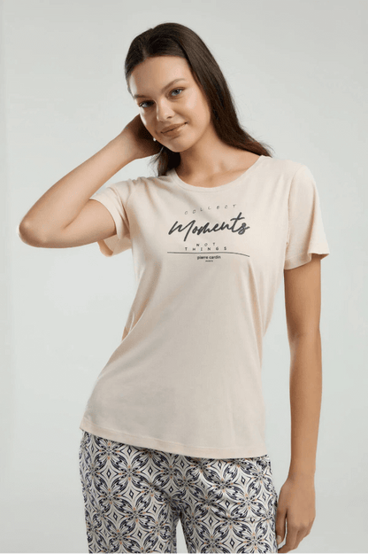 Pierre Cardin Women's Capri Pajama Set in Beige