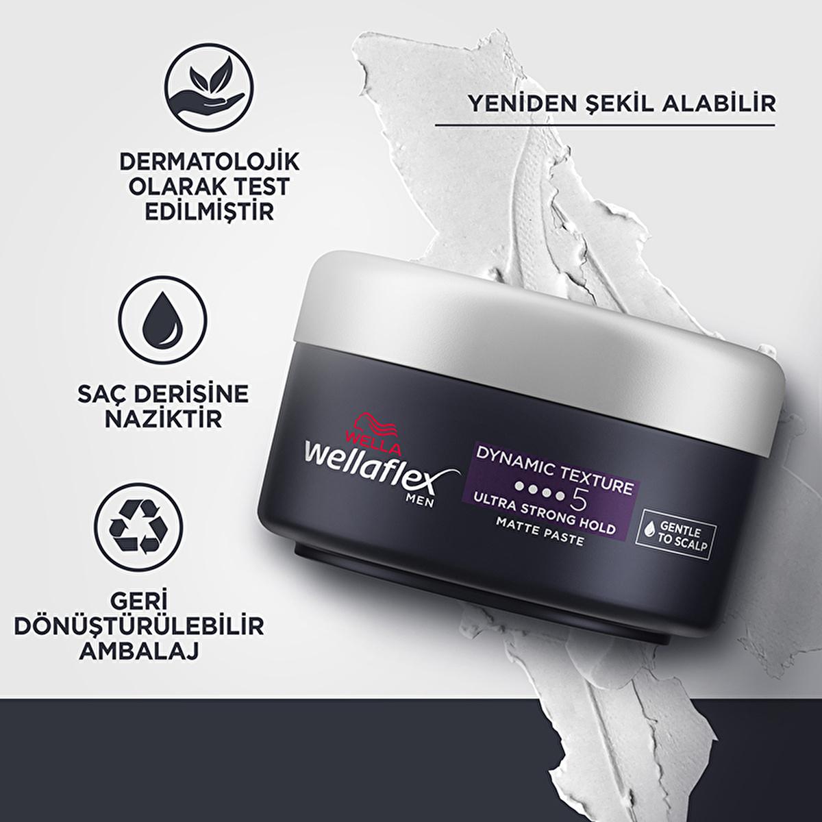 Wella Wellaflex Men Dynamic Texture Mat Paste - Ultra Strong Hold Hair Wax | 75 ml