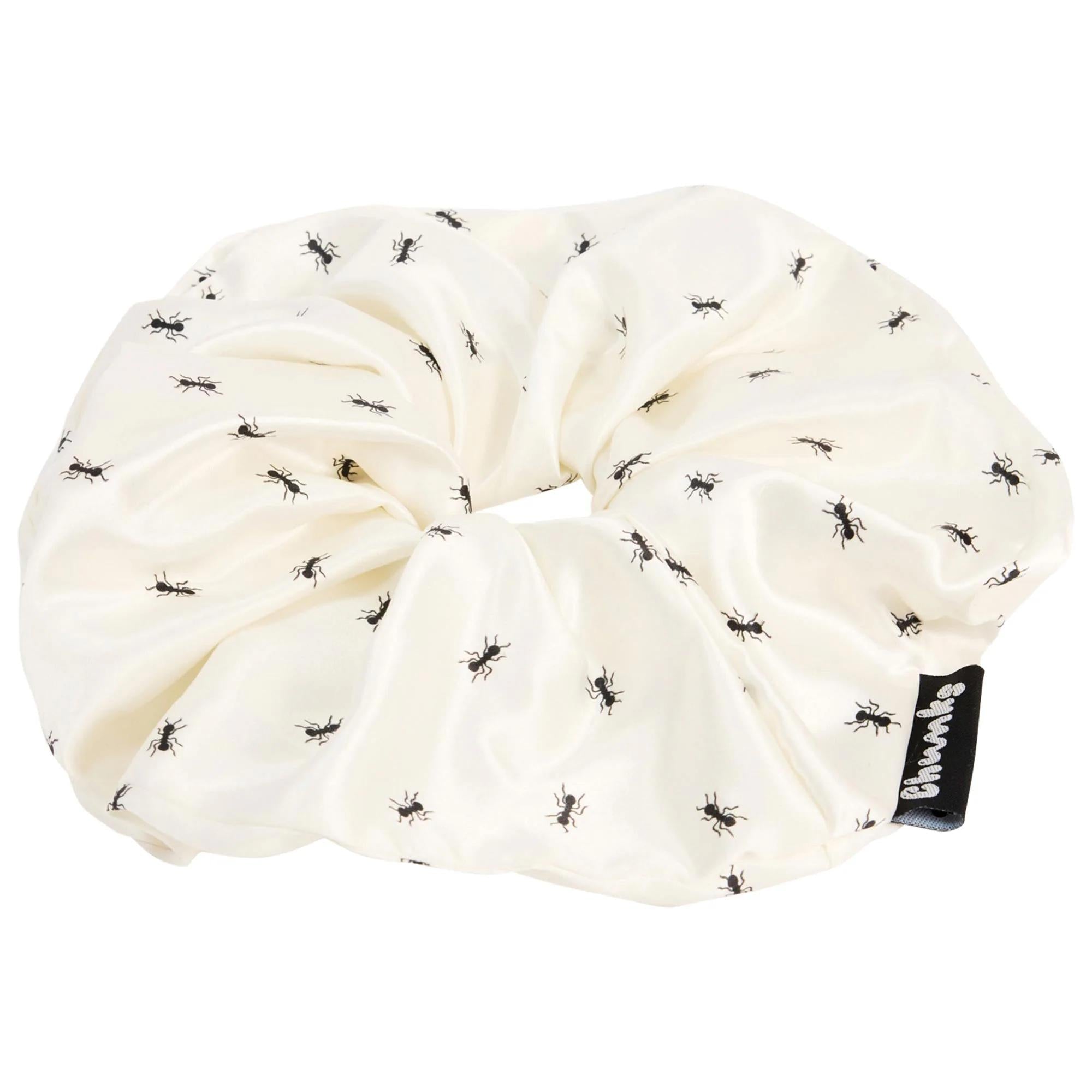 Silk Silky Large Silk Hair Scrunchie in Ants Pattern – Protects Hair, Prevents Breakage & Creases - Gentle Hair Tie for All Hair Types