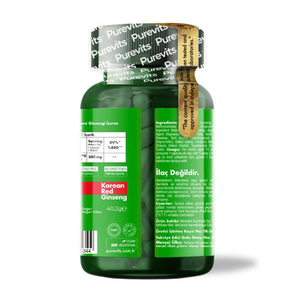 Purevits Korea Red Ginseng 500 mg Vegan Capsules 60 Count