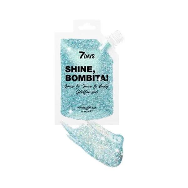 7Days Shine Bombita Glitter 905 Brilliant Blue - Vibrant Glitter Gel for Face, Hair, and Body
