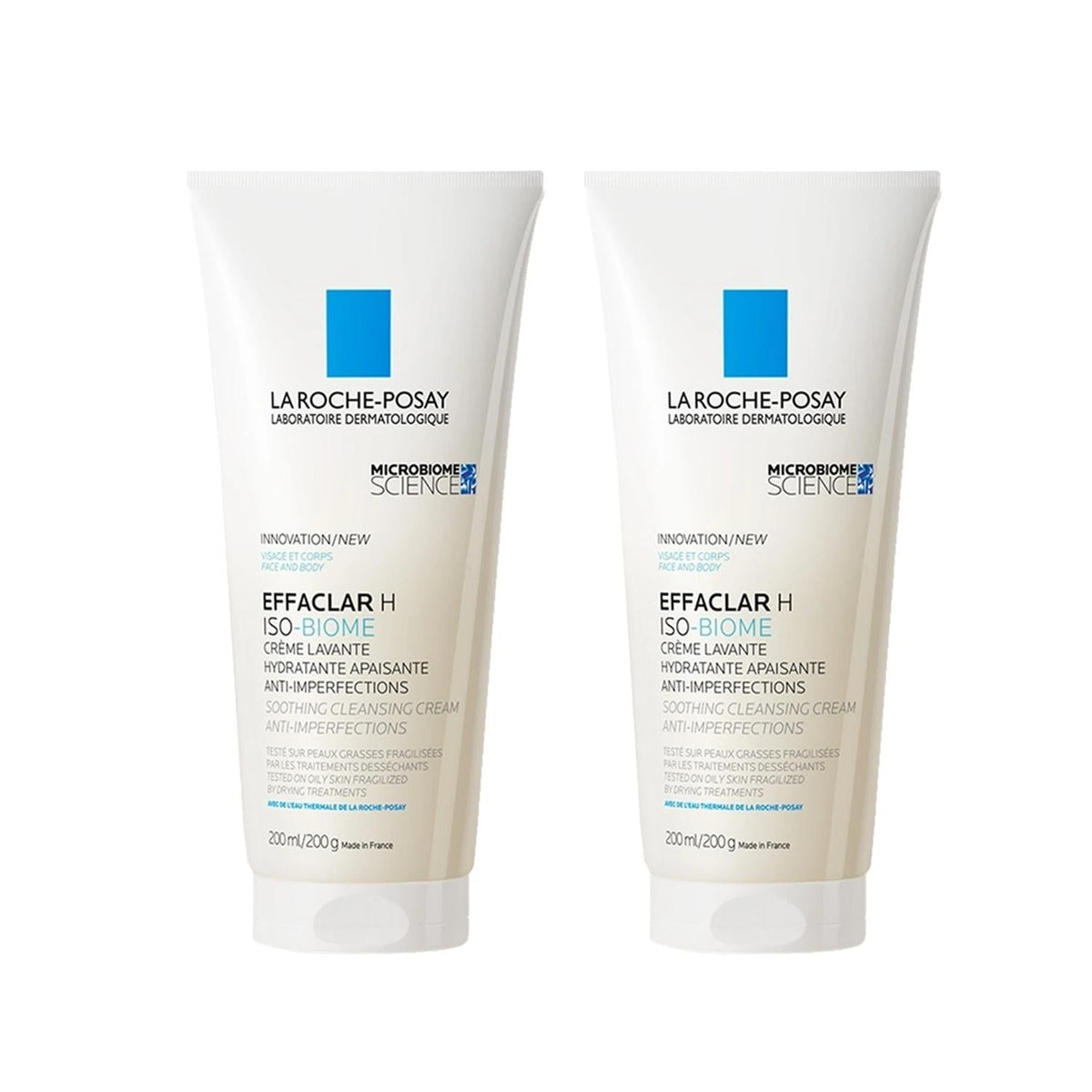 La Roche Posay Effaclar H Isobiome Cleansing Cream for Acne-Prone Skin - Gentle, Dermatologically Tested, 200ml x2