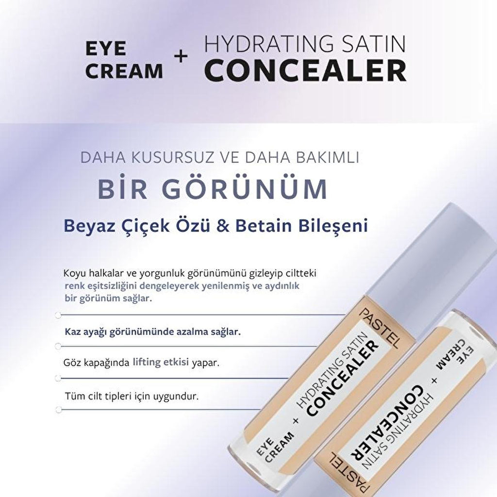 Pastel Makeup Eye Cream + Hydrating Concealer: Brighten, Cover Dark Circles & Hydrate - Long Lasting Satin Finish for Tired Eyes