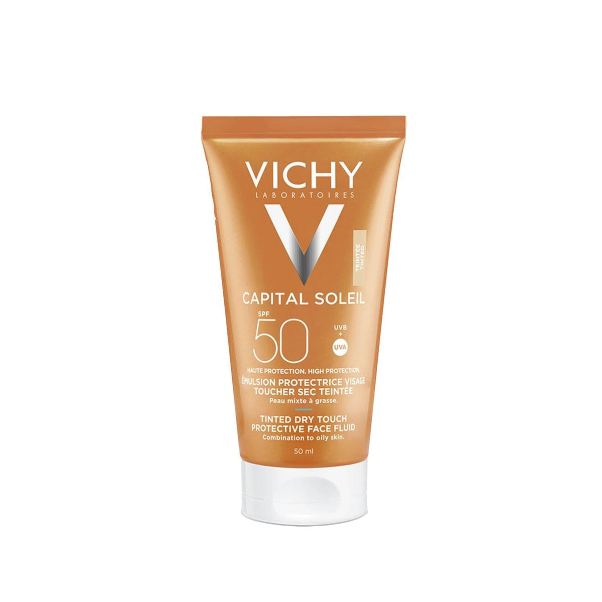 Vichy Capital Soleil Tinted Dry Touch Fluid Spf 50 - Tinted Sunscreen with SPF 50, Dry Touch Finish & Anti-Glare
