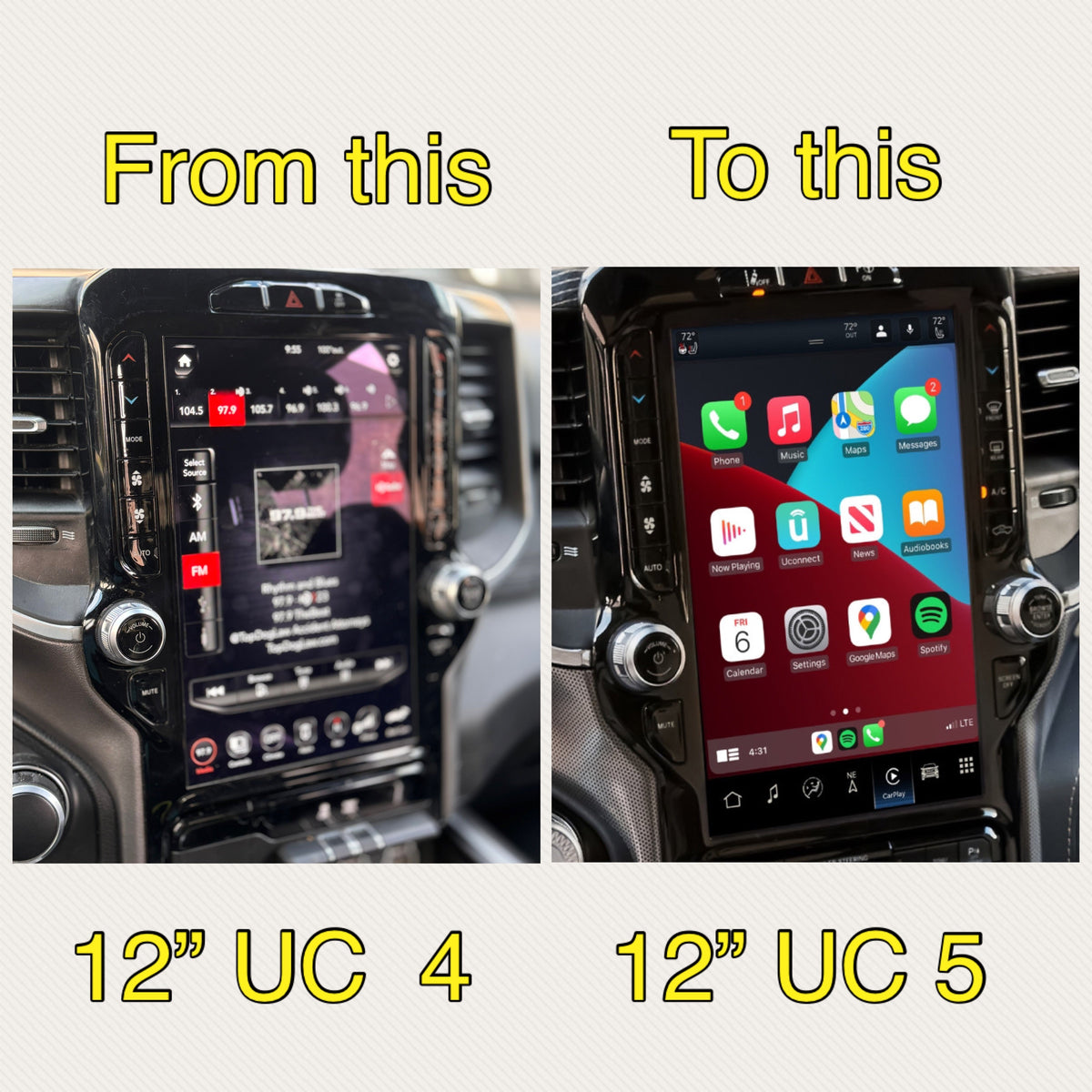 2019–2024 Ram 2500/3500 Uconnect 5 12-Inch Screen Upgrade Kit UBQ – Wireless Apple CarPlay & Android Auto