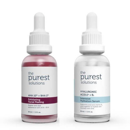 The Purest Solutions Skincare Set for Dry Skin - AHA BHA Exfoliating Serum & Hyaluronic Acid Hydrating Serum