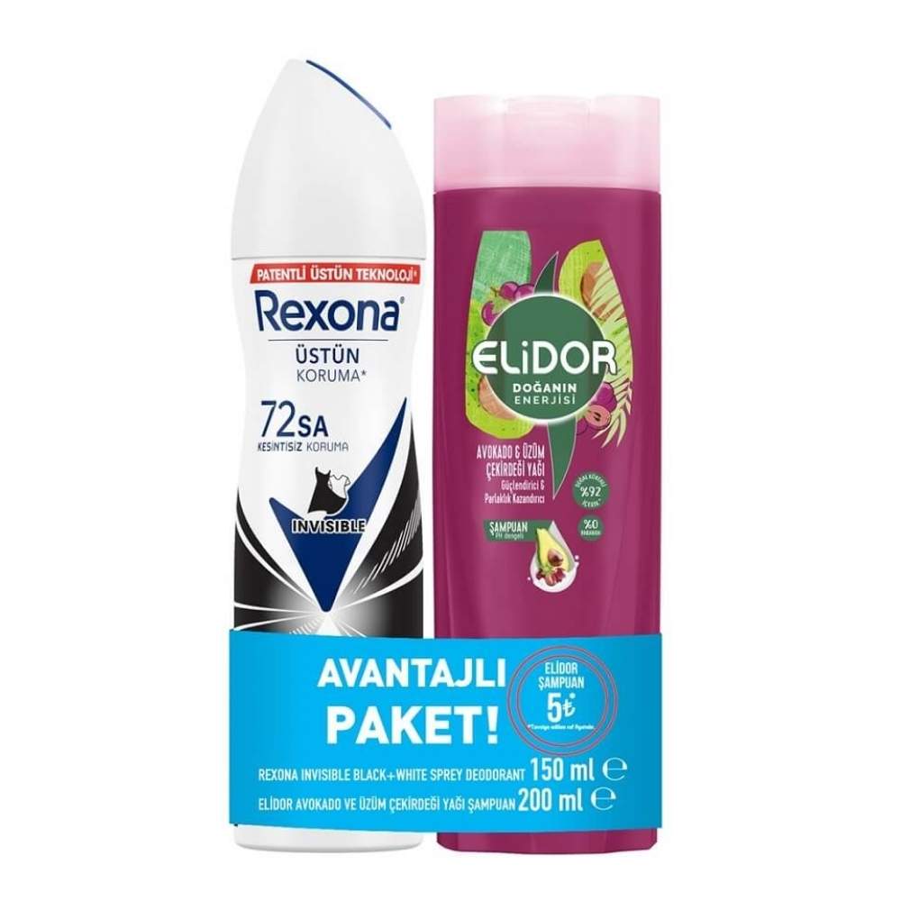 Rexona Invisible Black & White Deo & Elidor Shampoo Set 200ml