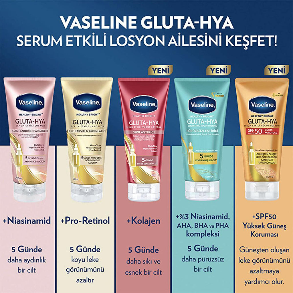 Vaseline Gluta-Hya Smooth Body Lotion: Brighten, Smooth, & Hydrate Dry Skin | Niacinamide, AHA, BHA, PHA, Hyaluronic Acid - Non-Greasy Formula