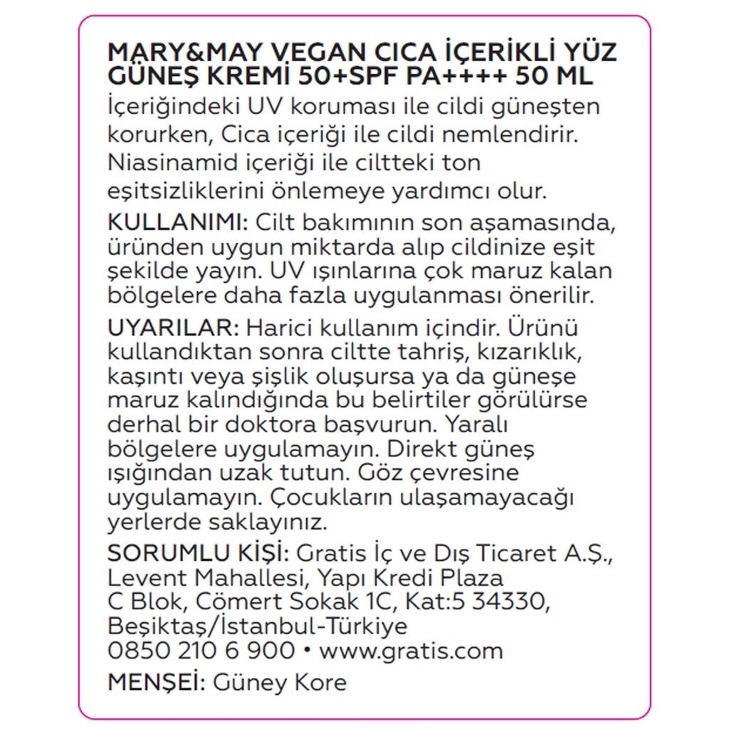 Mary & May Vegan Cica Sun Cream SPF 50+ PA++++ 50ml
