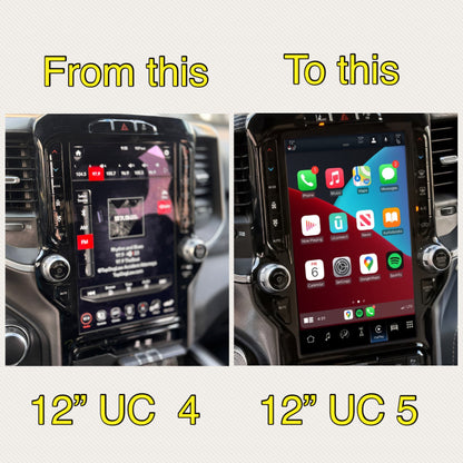 2019-2024 RAM 1500 UBQ Uconnect 5 Upgrade kit with 12-inch Touchscreen including Wireless Apple CarPlay / Android Auto