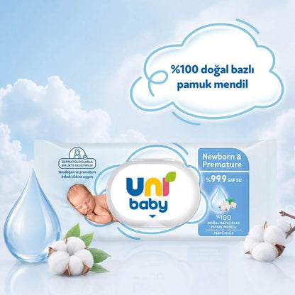 Uni Baby Newborn & Premature Wipes for Sensitive Skin 3x40