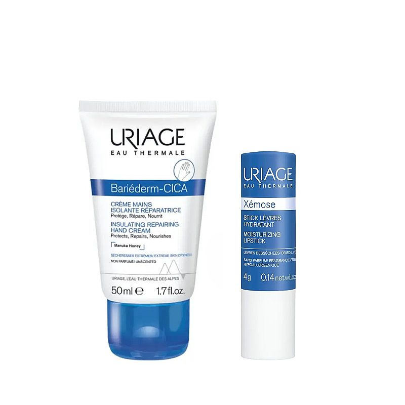 Uriage Bariederm-Cica Hand Cream & Moisturising Lipstick Set