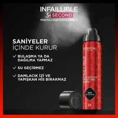 Loreal Paris Infaillible Makeup Fixing Spray - 3-Second Setting, Long Lasting Makeup Solution