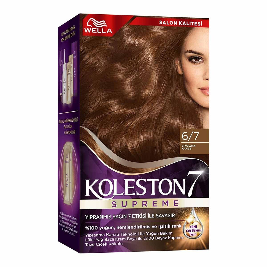 Wella Koleston Supreme Chocolate Brown Hair Dye 6/7 - Intense Color, Gray Coverage & Oil Treatment for Moisturized Hair
