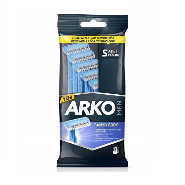 Arko Men Disposable Razors 5-Pack - Dual Blade Comfort, Close Shave, Sensitive Skin - Ergonomic Handle
