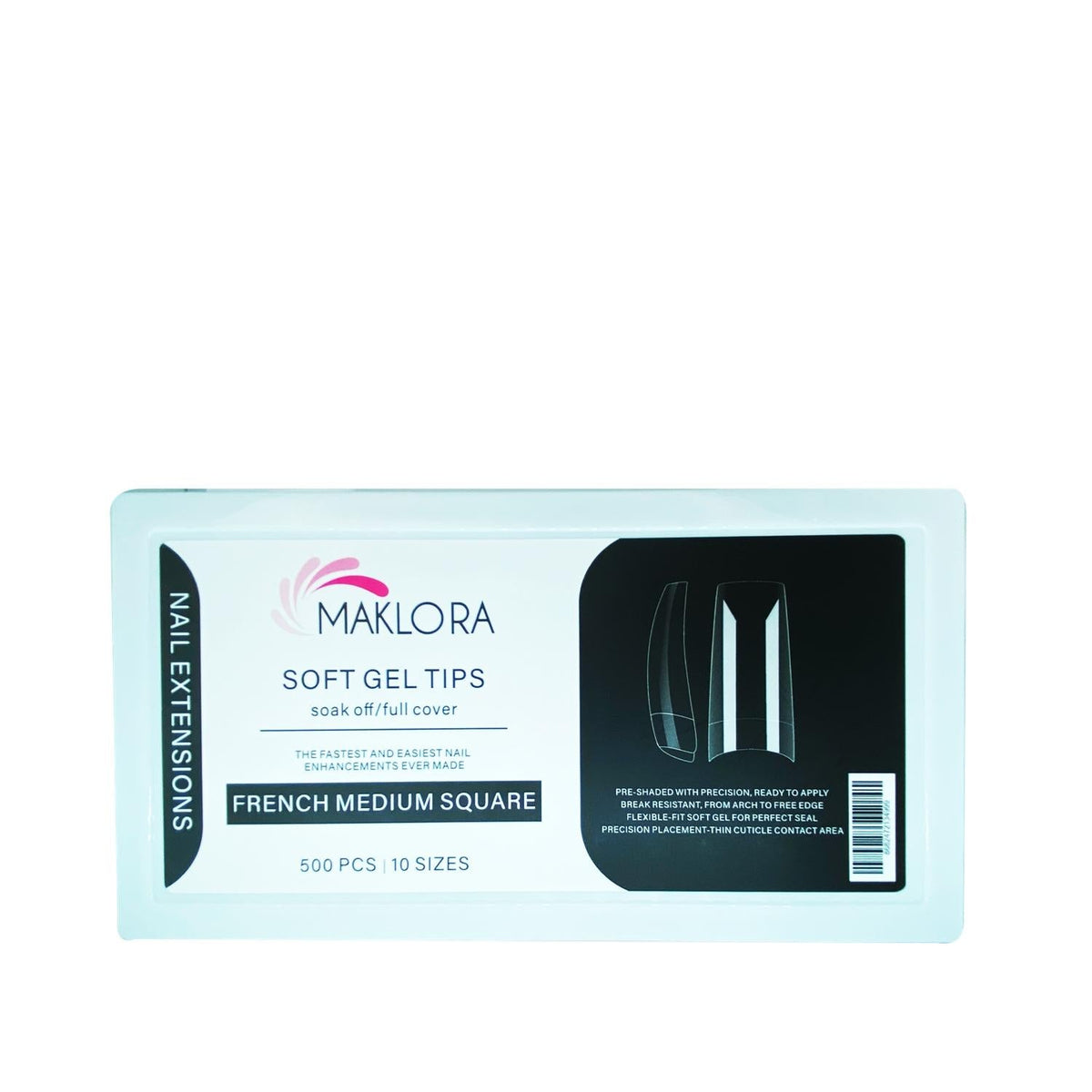 Maklora Soft Gel Tips Clear Artificial Nails French Medium Square 500 Pieces - Artificial Nail Tips for French Nail Design