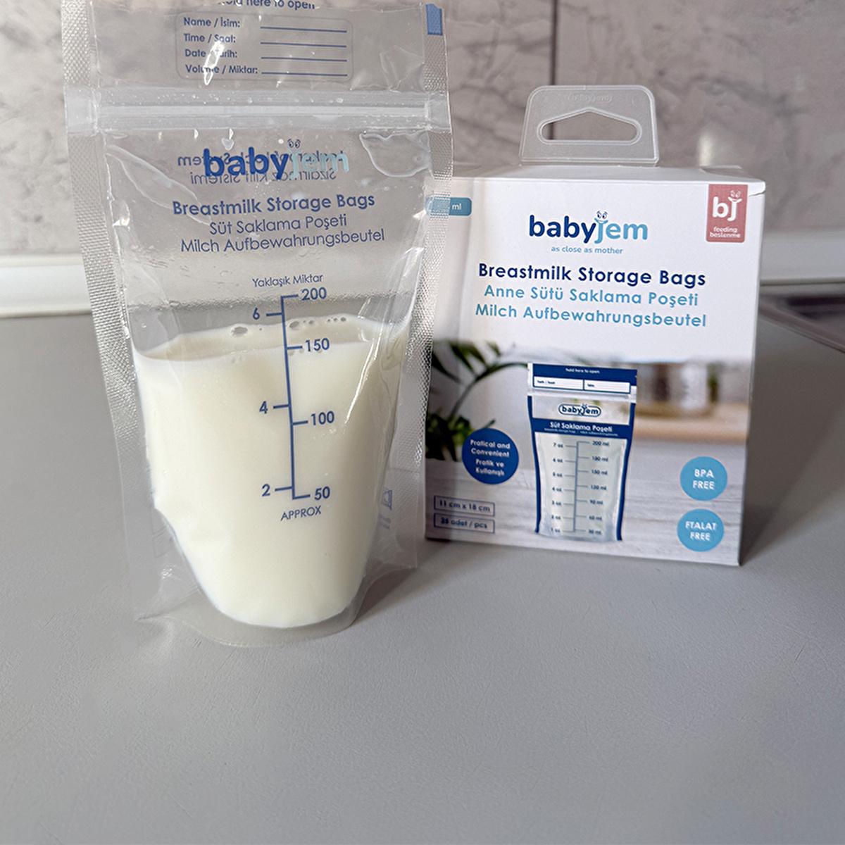 Babyjem Breast Milk Storage Bags - Sterile, BPA-Free, Airtight & Self-Standing - 25 Count