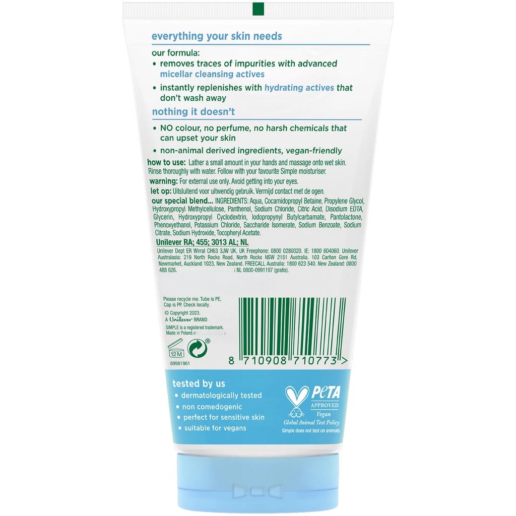 Simple Water Boost Micellar Facial Cleansing Gel 150 ml