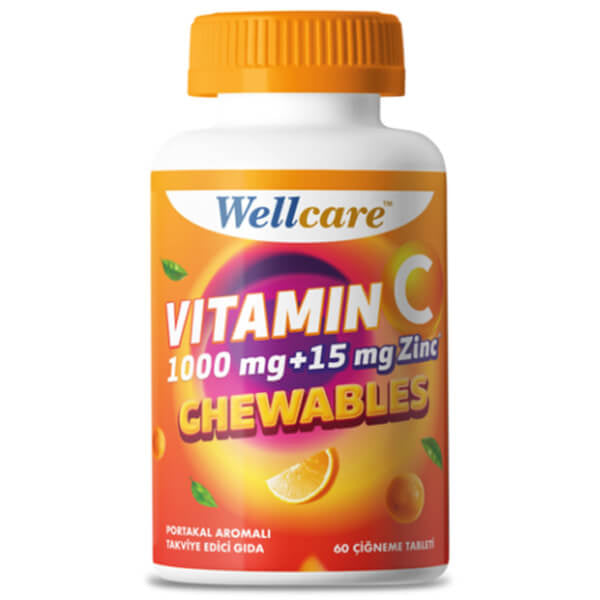 Wellcare Vitamin C 1000mg & Zinc 15mg Chewable Tablets - 60 Count