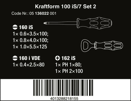 Wera 100 iS/7 VDE Set 2 Kraftform Insulated Screwdriver Set 7 Piece 05136022001