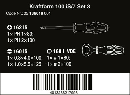 Wera 100 iS/7 VDE Set 3 Kraftform Insulated Screwdriver Set 7 Piece 05136018001