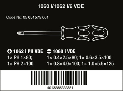 Wera 1060 i/1062 i/6 Kraftform VDE Screwdriver Set 6 Pieces 05051575001