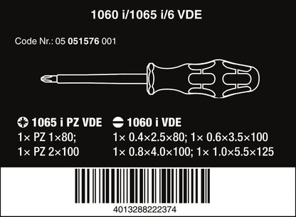 Wera 1060 i/1065 i/6 Kraftform VDE Screwdriver Set 6 Pieces 05051576001