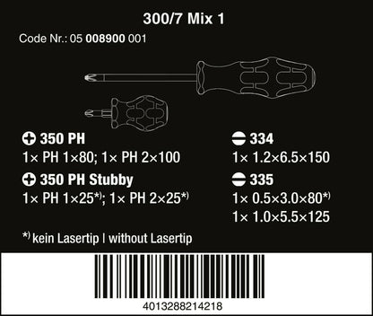 Wera 300/7 Mix 1 Kraftform Plus Screwdriver Set 7 Piece 05008900001