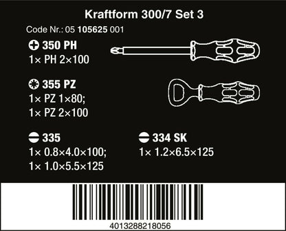 Wera 300/7 Set 3 Kraftform Plus Screwdriver Set 7 Piece 05105625001