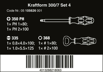 Wera 300/7 Set 4 Kraftform Plus Screwdriver Set 7 Piece 05105626001