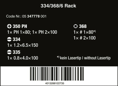 Wera 334/368/6 Screwdriver Set With Rack 05347778001