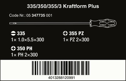 Wera 335/350/355/3 Kraftform Plus Screwdriver Set 300 mm Long 05347735002