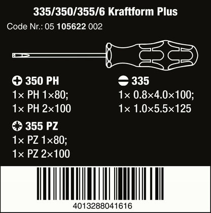 Wera 335/350/355/6 Kraftform Plus Lasertip Screwdriver Set 6 Piece 05105622001