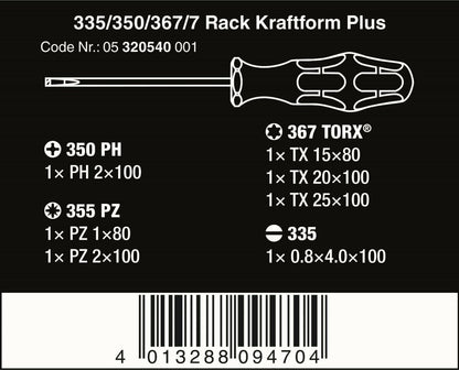 Wera 335/350/367/7 Kraftform Plus Lasertip Screwdriver Set 7 Piece 05320540001