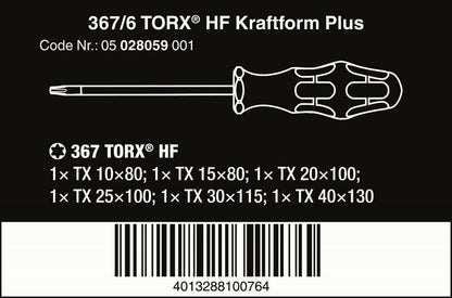 Wera 367/6 HF Kraftform Plus TORX® Screwdriver Set With Rack 6 Piece 05028059001