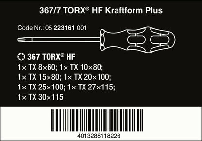 Wera 367/7 HF Kraftform Plus TORX® Screwdriver Set With Rack 7 Piece 05223161001