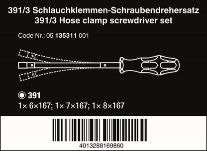 Wera 391/3 Kraftform Plus Flexible Nut Driver Set 3 Piece Metric 05135311001