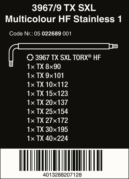 Wera 3967/9 TX SXL Multicolour HF Stainless 1 TORX® L-Key Set 05022689001