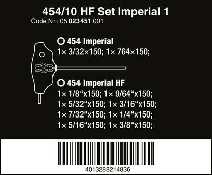 Wera 454/10 HF Set 1 Hex Plus T-Handle Screwdriver Set With Rack SAE 05023451001