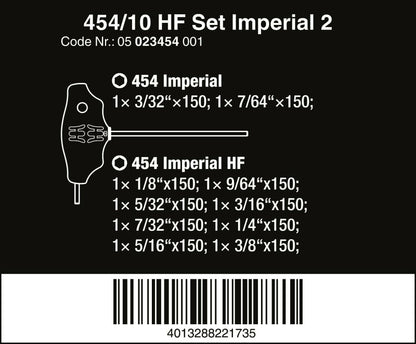 Wera 454/10 HF Set 2 Hex-Plus T-Handle Screwdriver Set 7 Piece SAE 05023454001
