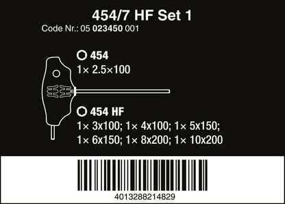 Wera 454/7 HF Set 1 Hex Plus T-Handle Screwdriver Set With Rack 05023450001
