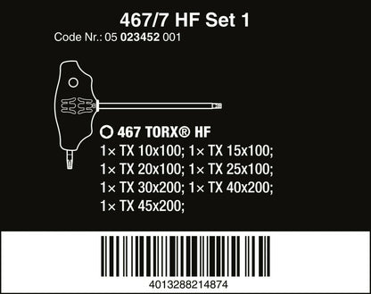 Wera 467/7 HF Set 1 TORX® T-Handle Screwdriver Set With Rack 7 Piece 05023452001