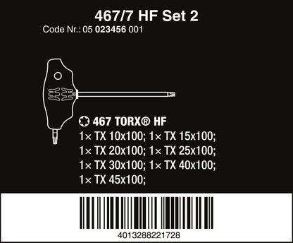 Wera 467/7 HF Set 2 TORX® T-Handle Screwdriver Set With Rack 7 Piece 05023456001