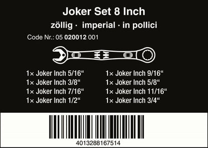 Wera 6000 Joker Ratcheting Combination Wrench Set 8 Piece SAE 05020012001