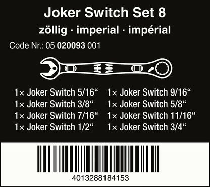 Wera 6001 Joker Switch Ratcheting Combination Wrench Set 8 Piece SAE 05020093001